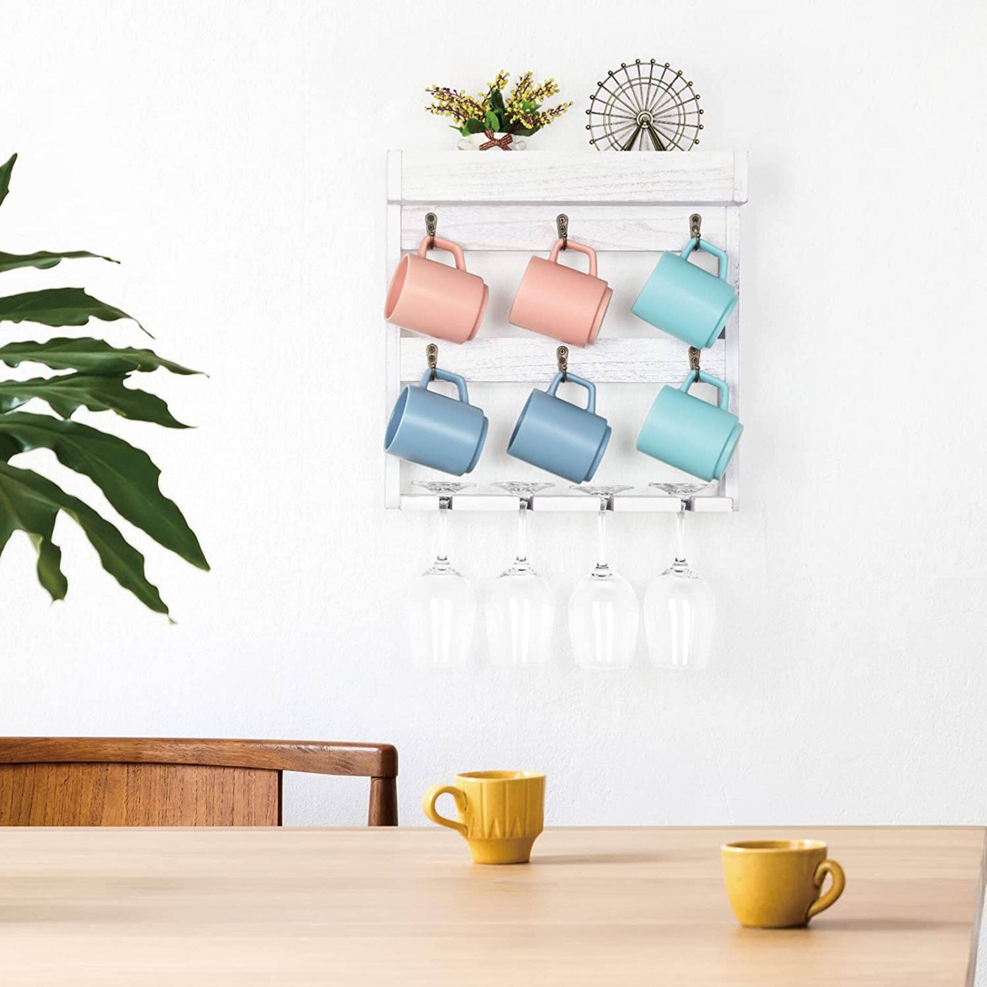 NEX™ 16" Gray White Wood Wall-Mounted Coffee Mug Rack